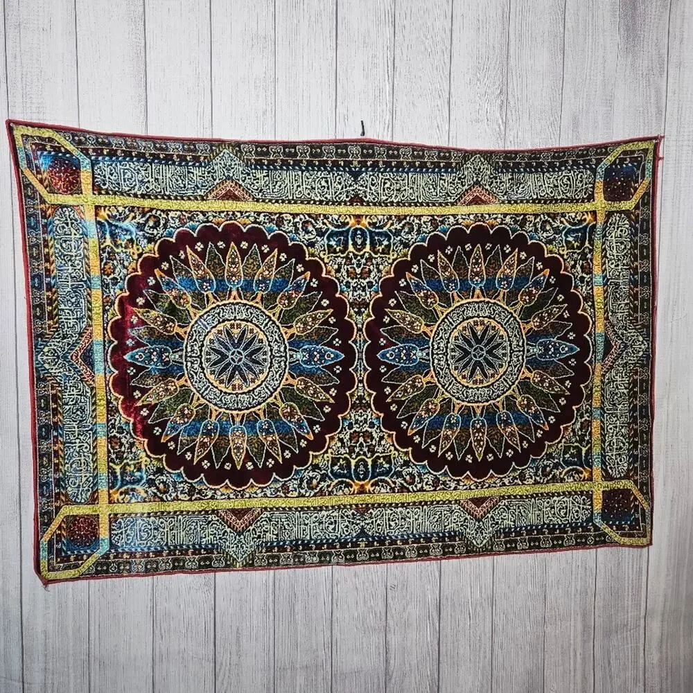 VTG 70s Moroccan Mandala Velvet Tapestry Rug Wall Hanging, 49x72